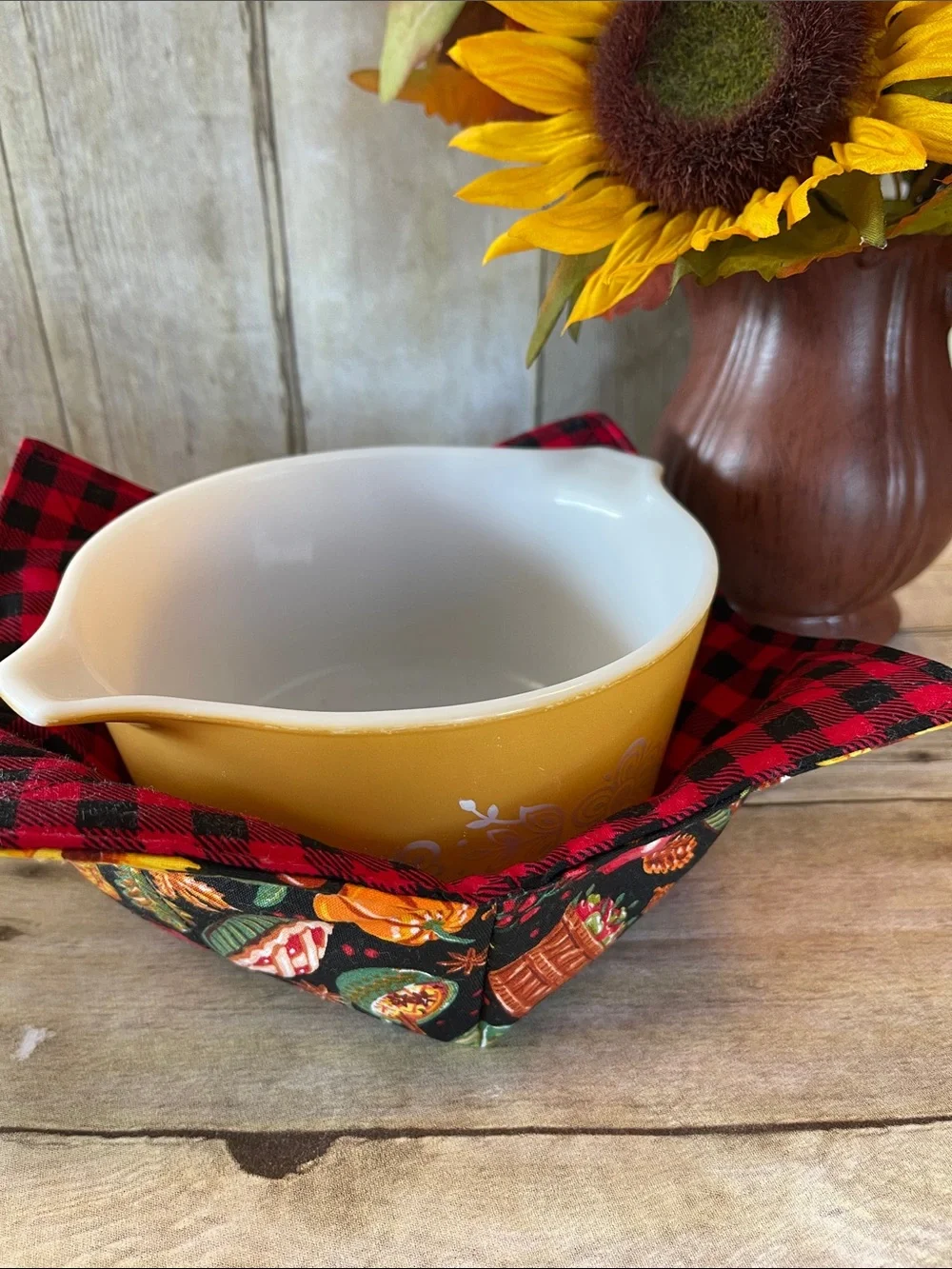 Microwave Bowl Cozy Fabric Bowl Fall/Autumn Sunflowers/Baking